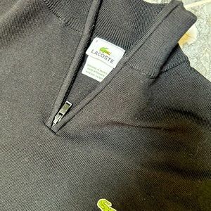 Lacoste 1/4 zip Black pullover wool sweater. Men’s sz L.
